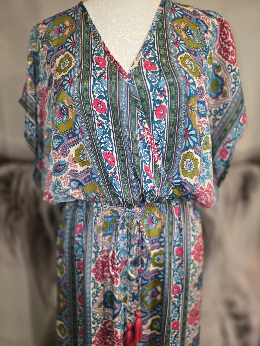 Cienna Boho Satin Feel Maxi Dress Size Large NWOT | Side Slit Festival Dress - Picture 3 of 5